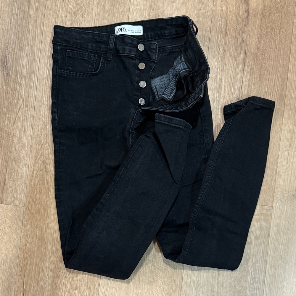 Zara Black Button-Fly Black Skinng Jeans 06